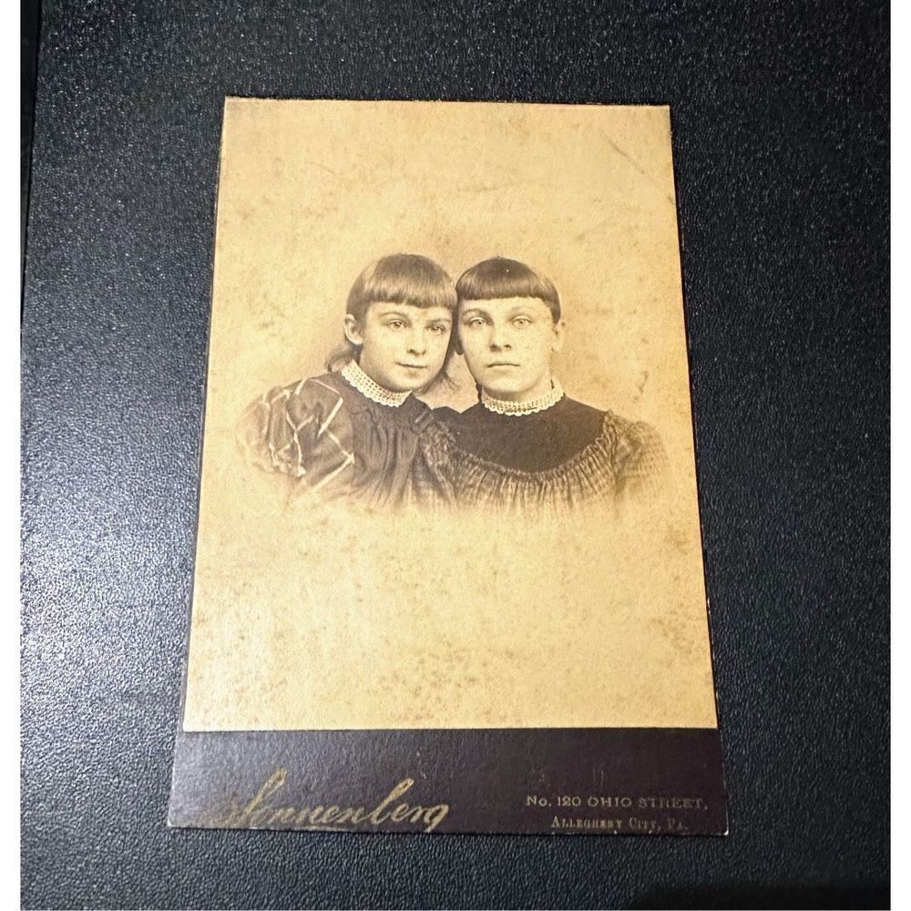 Vintage Sonnenberg Photo Portrait 2 Young Girls Sepia Card-stock 1900s 6x4”